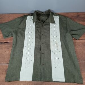 Steady Classics Men Short Sleeve Button Up Shirt Olive Green Diamond Pattern 2XL